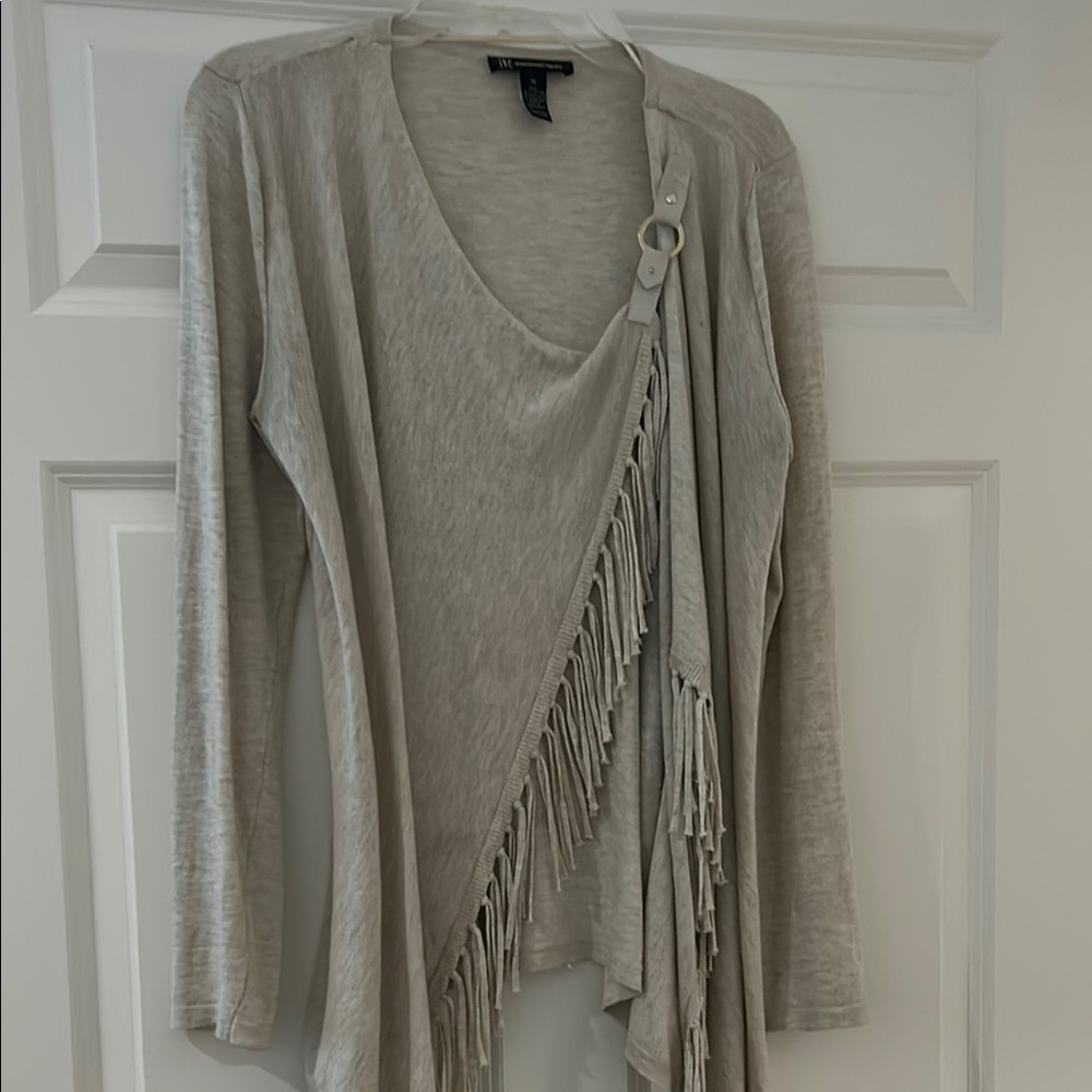 Beige Fringe Wrap Cardigan